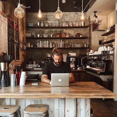 Online Solopreneur Working in a Coffeeshop