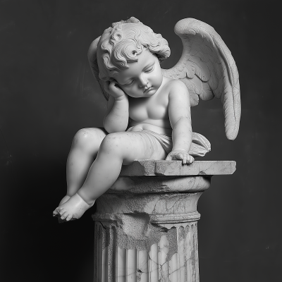 Angel Cherub Statue on Marble Pillar