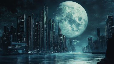 Futuristic Cityscape with Moons