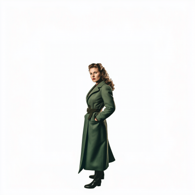 1940s Stylish Woman in Green Coat