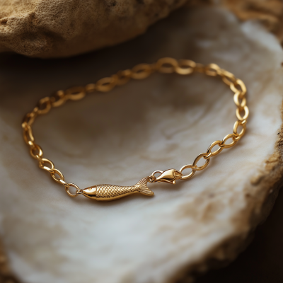 Gold Chain Bracelet with Sardine Charm