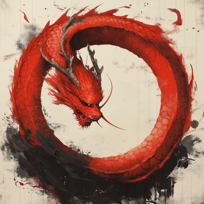 Red Chinese Dragon Ouroboros Surreal