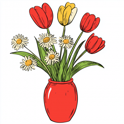 Childlike Doodle of Flower Arrangement