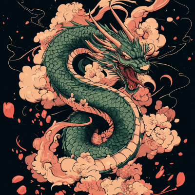 Vibrant Coiled Dragon Illustration