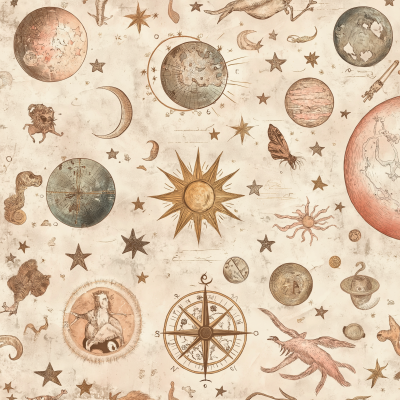 Vintage Astrological Illustration with Paper Patterns