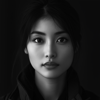 Realistic Japanese Woman in Black and White