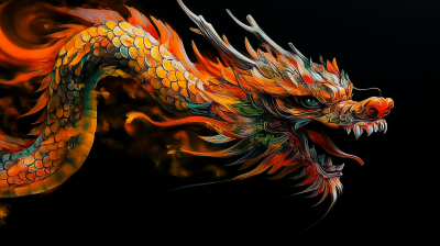 Vibrant Dragon on Black Background