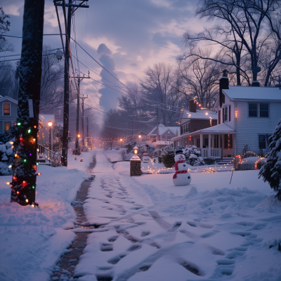 Cozy Christmas Evening in 1980s Suburban Neighborhood