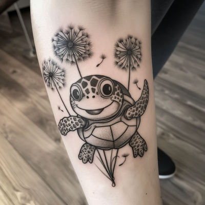 Black Toned Tattoo of Smiling Child