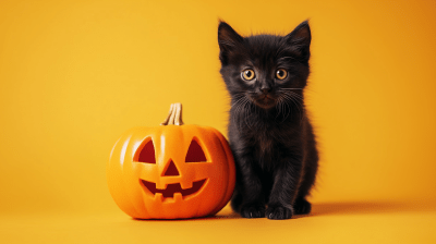 Curious Black Kitten and Playing Cards