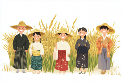 Modern Japanese Farmers’ Group Illustration