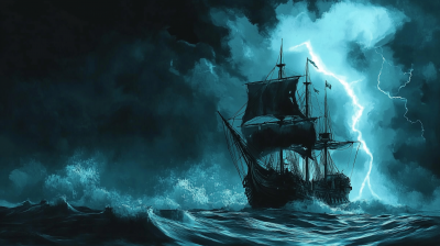 Stormy Night Pirate Ship Anime Drawing