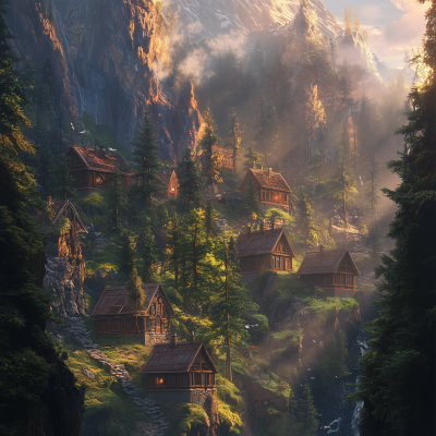 Fantasy Alpine Village at Sunrise