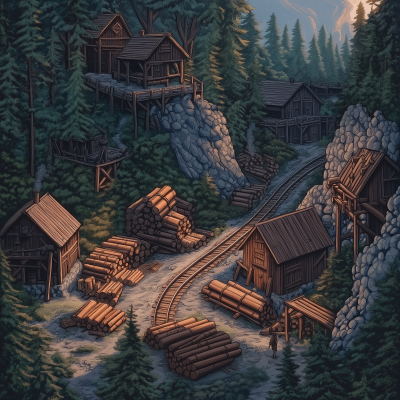 Mountain Sawmill Town at Dawn