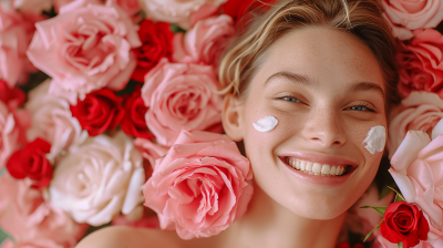 Smiling Woman Among Roses