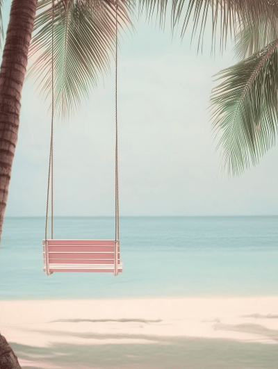 Swing Hanging from Palm Tree on Beach