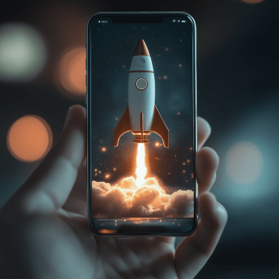 Floating Rocket on Phone Screen