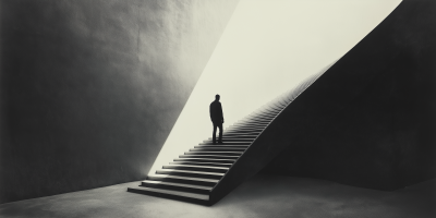 Shadowy Figure Climbing Stairs