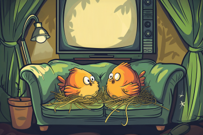 Birds Making a Nest on Sofa