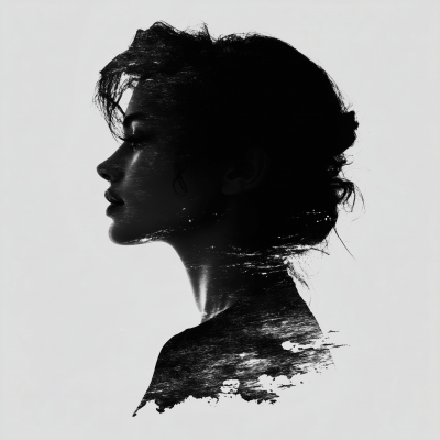 Black and White Photorealistic Woman Silhouette Head