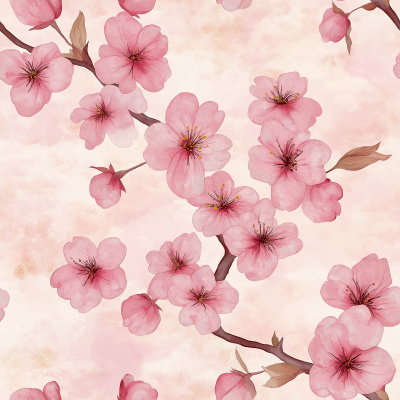 Cherry Blossoms Watercolor Seamless Patterns Design