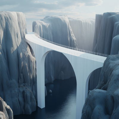 Modern White Bridge Over Abstract Cliffs