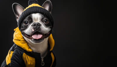 Black and White French Bulldog in Winter Outfit