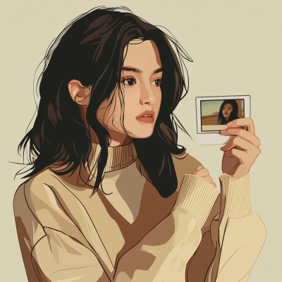 Girl Looking at Polaroid