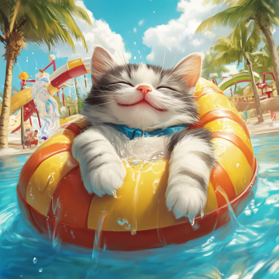 Happy Cat in Water Park