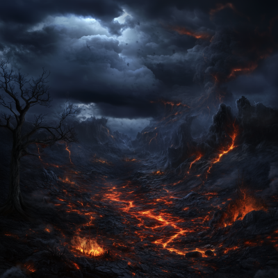 Dark Stormy Environment with Hardened Lava