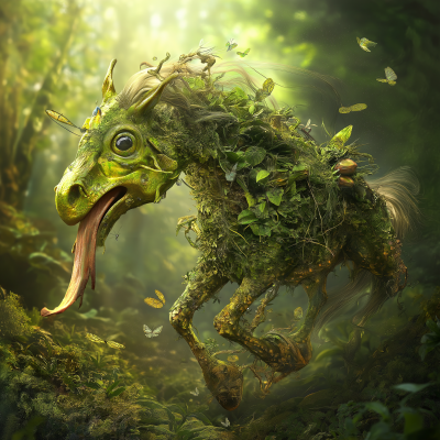 Frog Horse Hybrid Creature in Green Forest