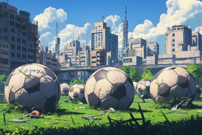 Giant Soccer Balls in Field