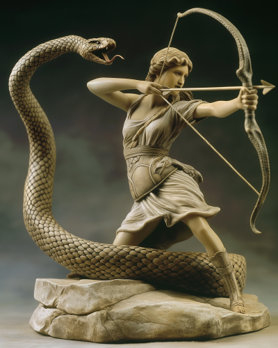 Ancient Greek Goddess Archer with Giant Snake