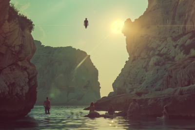 Surreal Cinematic Shot of Old Picture with Ghost in Calanques