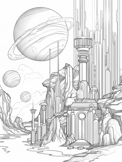 Modern Sci-Fi Coloring Page Design