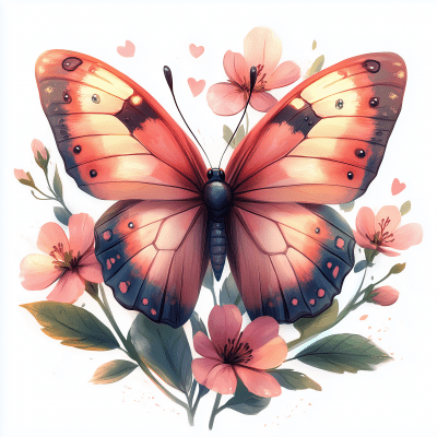 Cute Butterfly and Flower Illustration