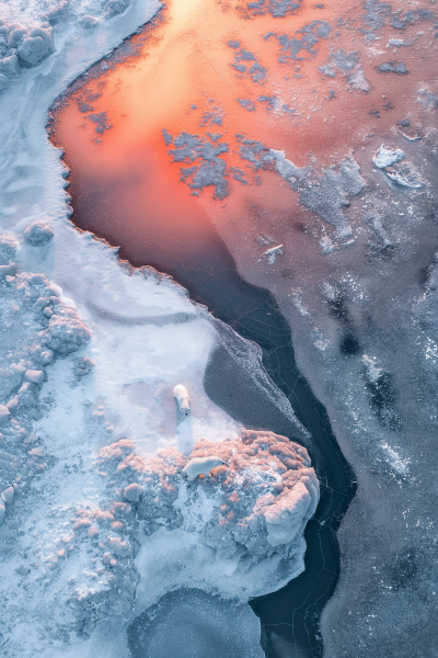 Drone Shot of Sunset in Grönland with Autostereograph and Polar Bear