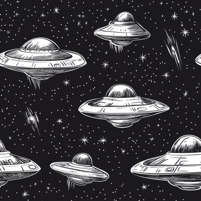 UFO Doodle Seamless Pattern