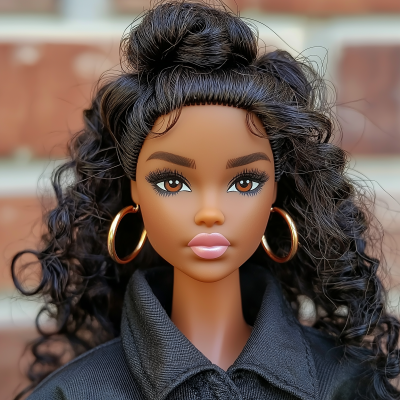 African American Barbie Doll Head with Curly Hair