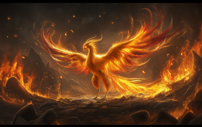 Majestic Phoenix Rising from Ashes