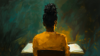 Impressionist Oil Painting of a Woman Writing in a Journal