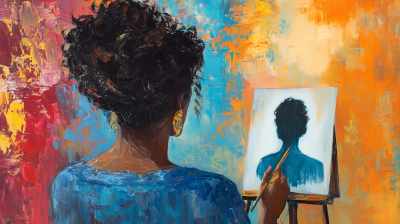 Impressionism Oil Painting: Black Woman Painting