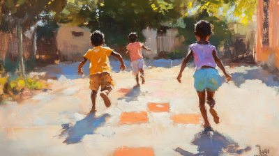 Hopscotch Kids Oil Painting