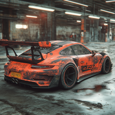 Futuristic Porsche 911 GT3 RS in Dystopian Setting