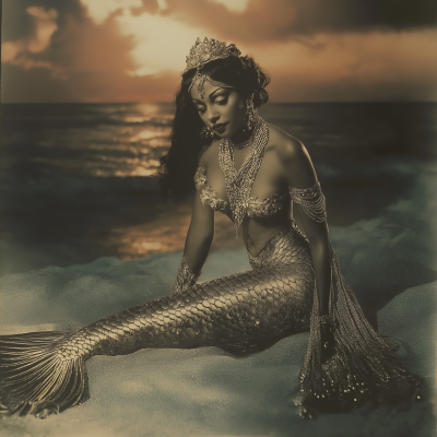 Vintage Mermaid Stranded on Beach