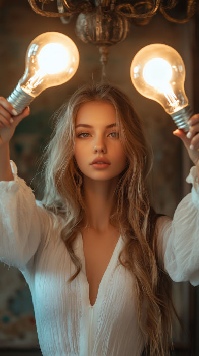 Empowered Woman with Lightbulbs