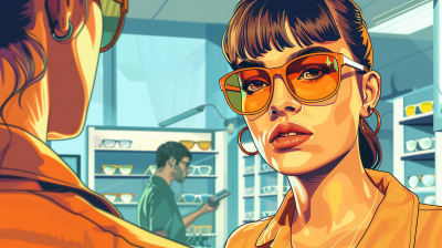 Woman in GTA 6 Style Visiting Optician Store