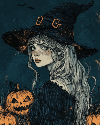 Spooky Halloween Witch Illustration