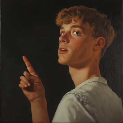 A Teenage Male Pointing in a Painting