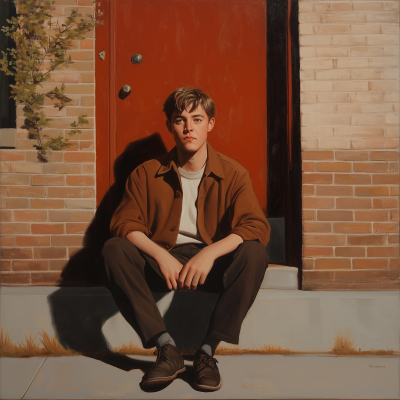 Teenage Boy Sitting on Street Curb